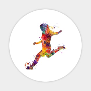 Girl Soccer Kick Watercolor Sports Player Magnet